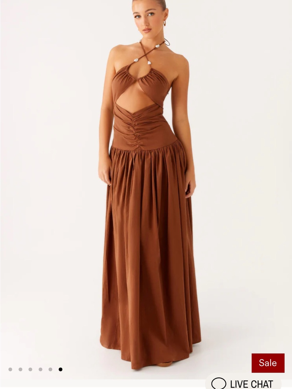 Peppermayo Brown Halter Cutout Maxi Dress